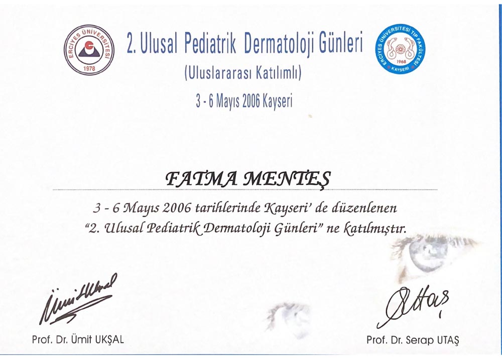 2.Ulusal Pediatrik Dermotoloji Günleri Katılım Sertifikası