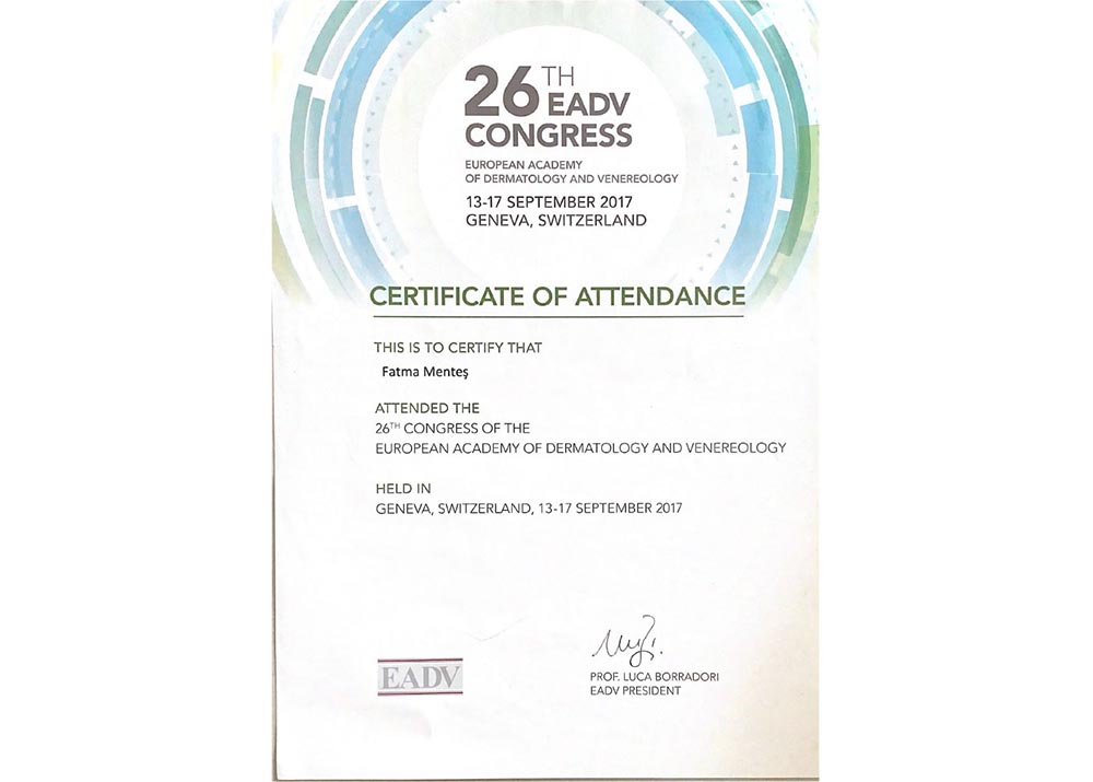 26.EADV Kongresi Katılım Sertifikası