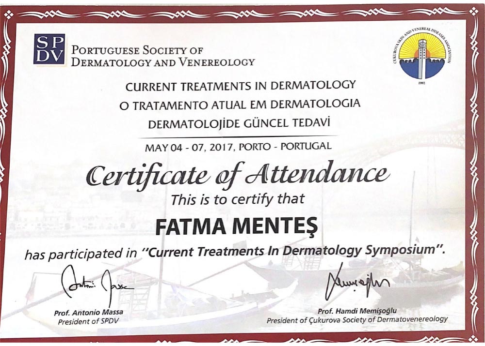Dermatoloji Sempozyumu Katılım Sertifikası