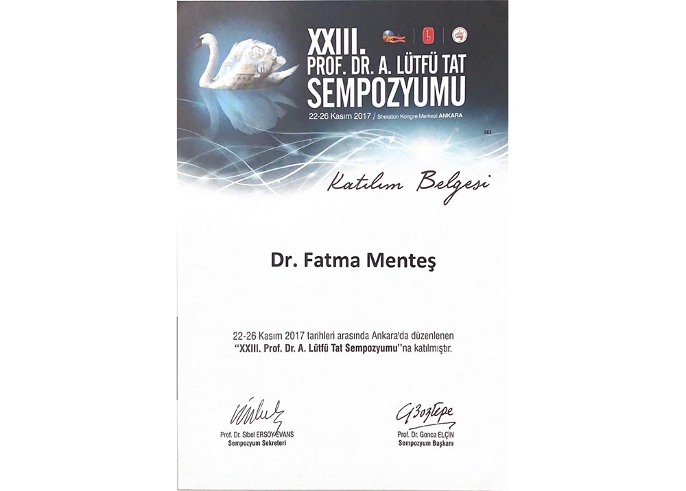23. Prof. Dr. A.Lütfü Tat Sempozyumu Katılım Sertifikası