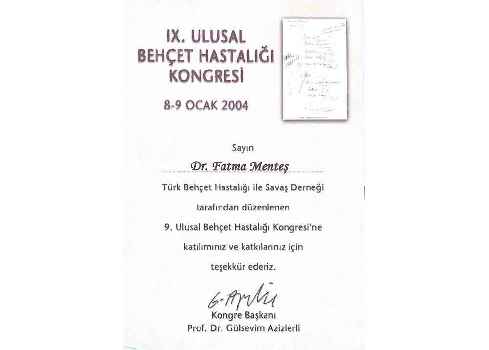 28. Prof. Dr. A.Lütfü Tat Sempozyumu Katılım Sertifikası